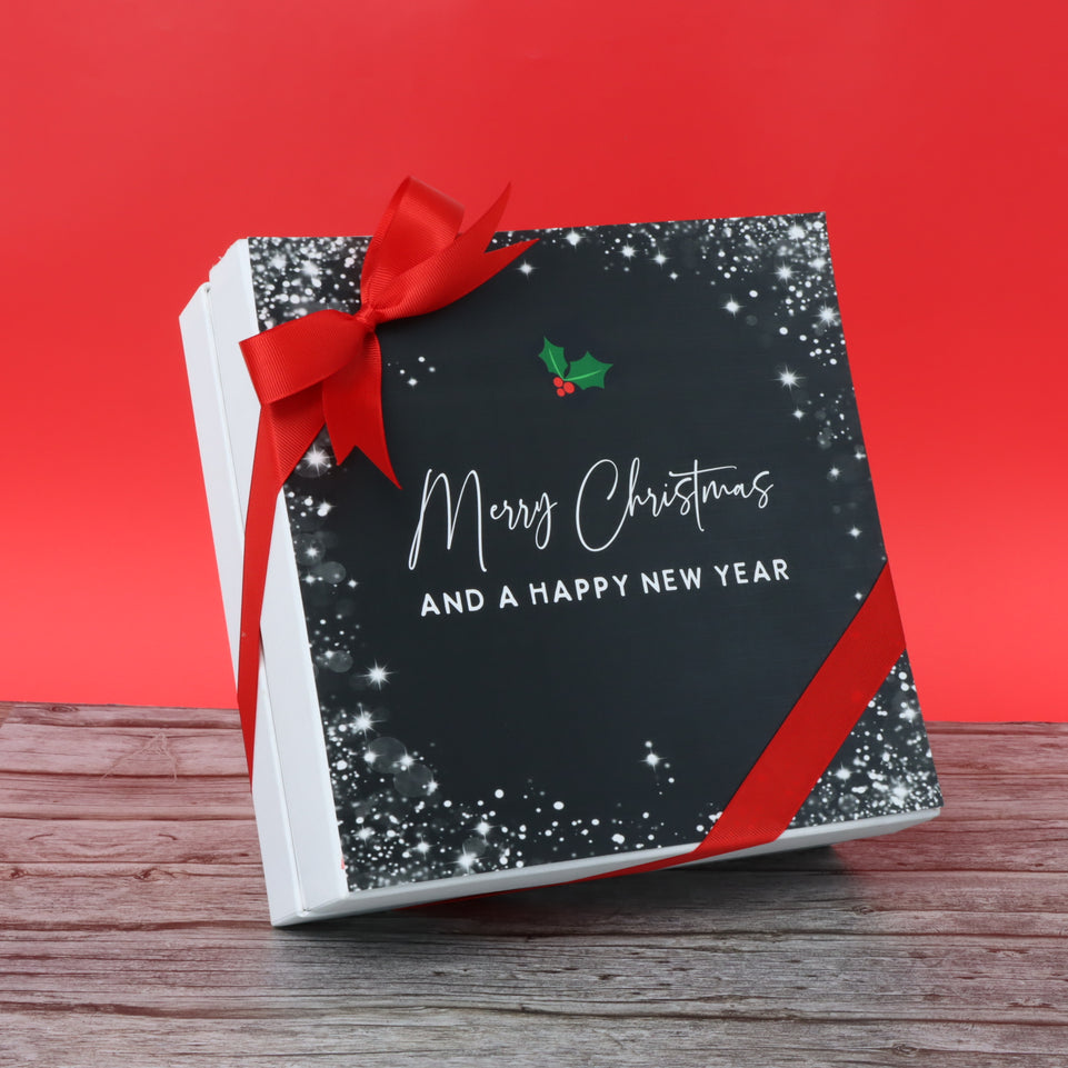 Merry christmas & happy new year snow flakes designed premium chocolate one layer hard box