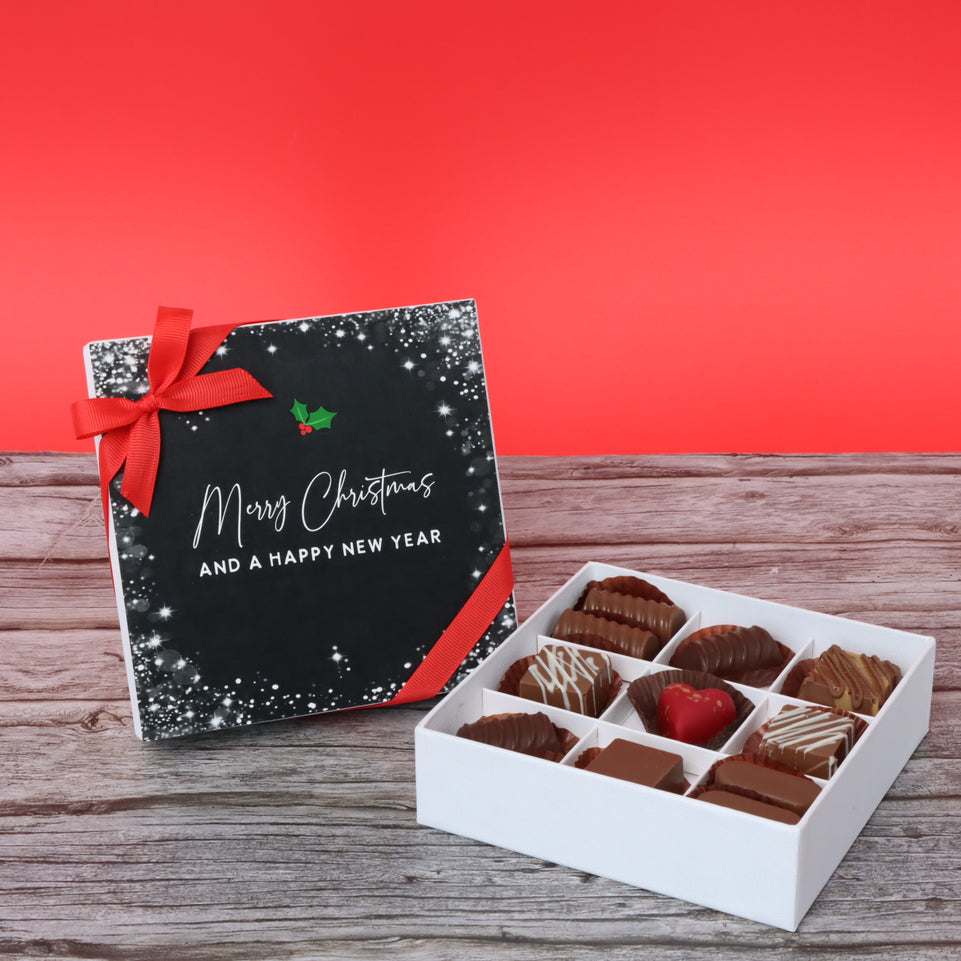 Merry christmas & happy new year snow flakes designed premium chocolate 9 piece hard box