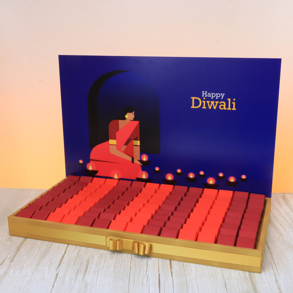 Happy diwali candle lights designed premium chocolate large leather tray