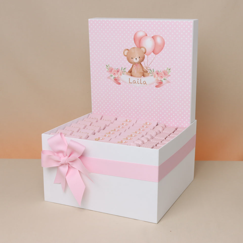 Baby girl teddy themed personalized chocolate extra large hamper