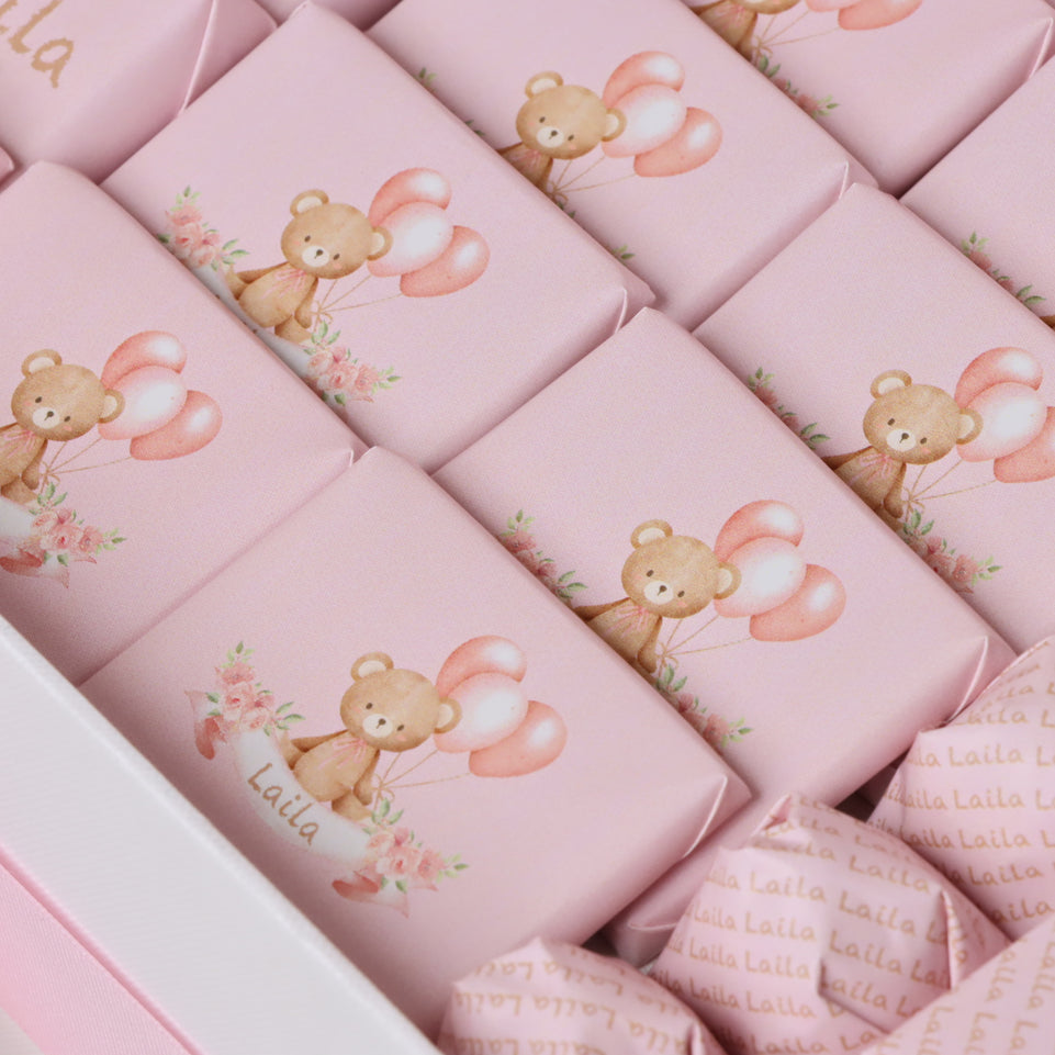 Baby girl teddy themed personalized chocolate extra large hamper