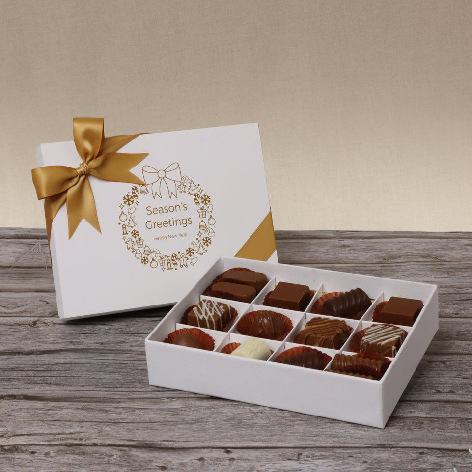 Season's greetings wreath designed premium chocolate 12 piece hard box