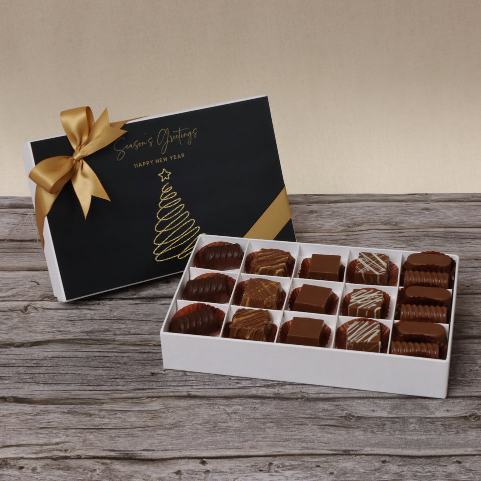Season's greetings , Merry christmas & happy new year designed premium chocolate 15-piece hard box