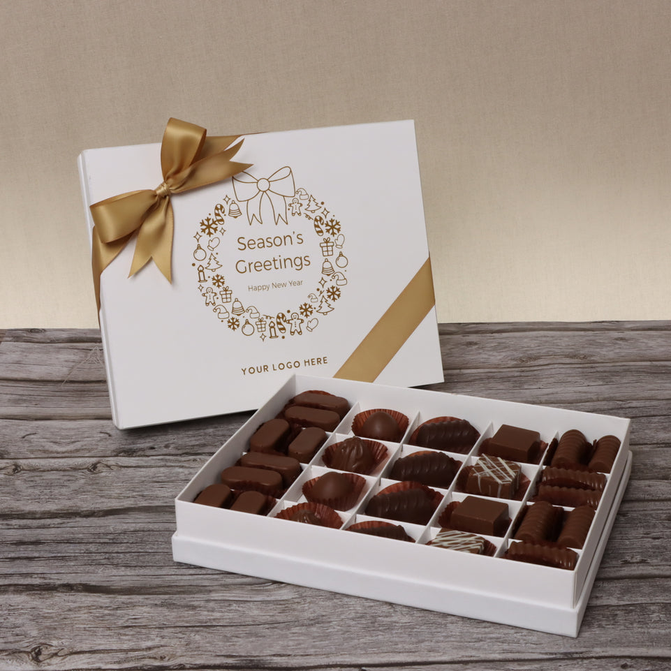 Season's greetings wreath designed premium chocolate 20 piece hard box