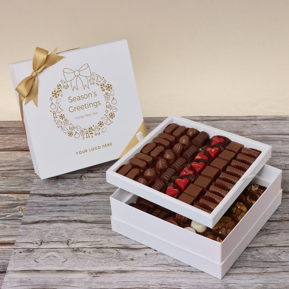Season's greetings wreath designed premium chocolate 2-layer hard box