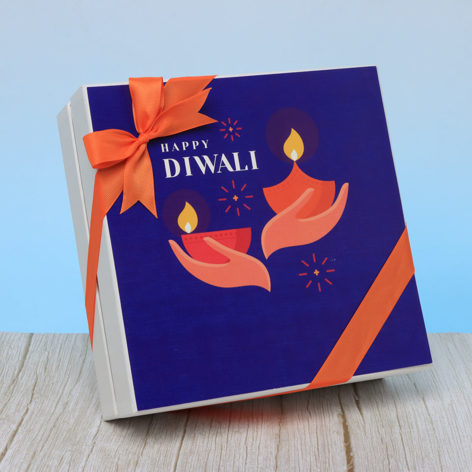 Happy diwali hands holding candle designed premium chocolate 2 - layer hard box