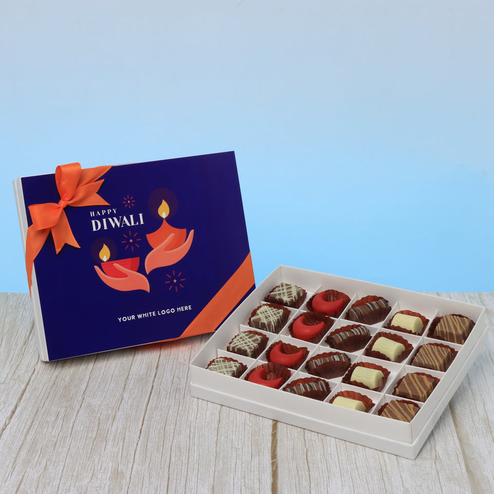 Set of 3 corporate customized happy diwali holding hands candle designed premium chocolate 20p hard box