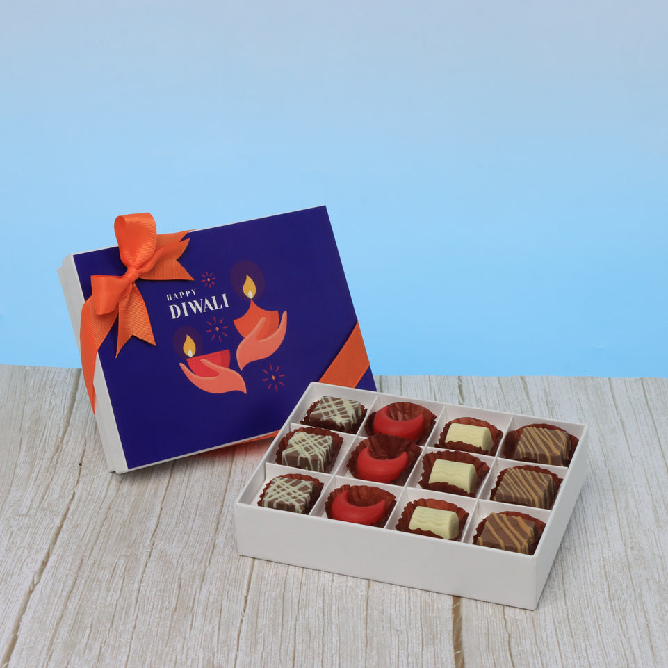 Happy diwali holding hands candle designed premium chocolate 12P hard box