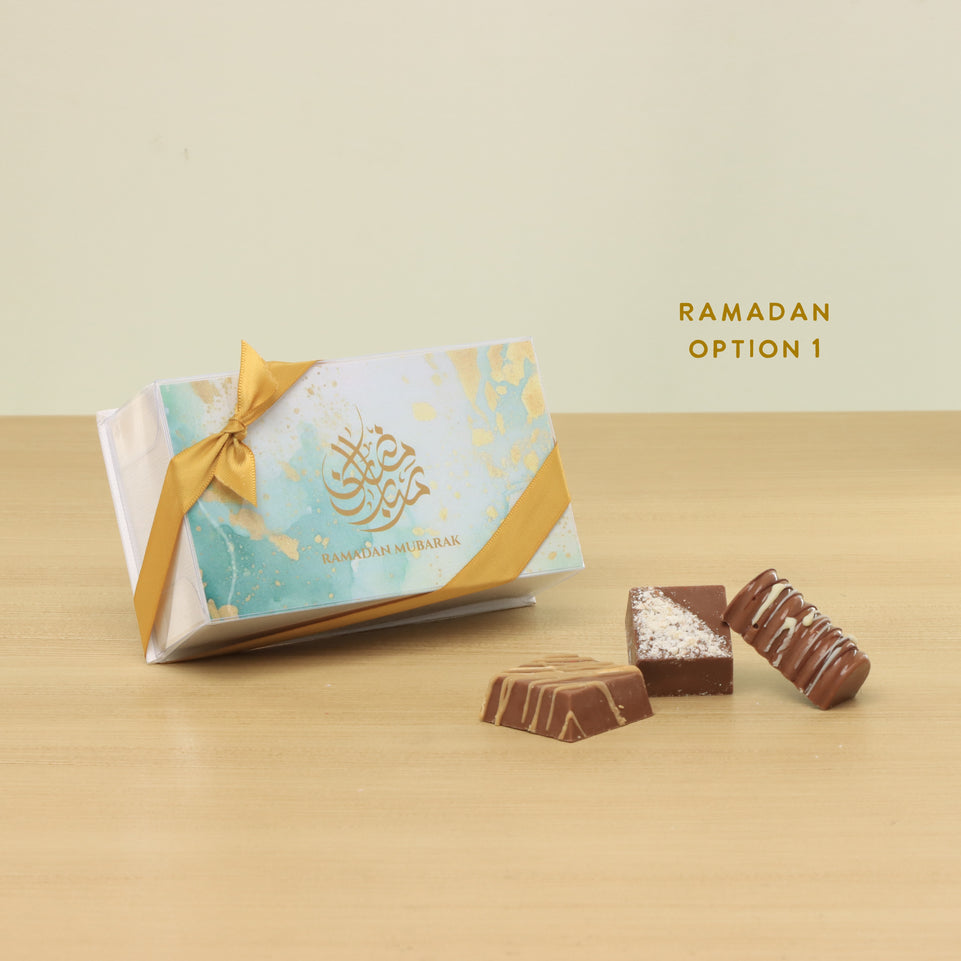 Set of 20 Ramadan Eid Mubarak designed premium chocolate 2P hard box giveaway