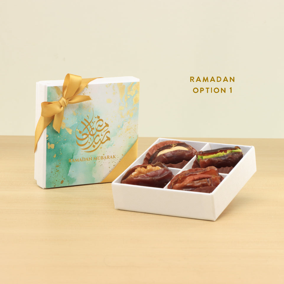 Set of 15 Ramadan Eid Mubarak designed premium nut stuffed dates 4P hard box giveaway