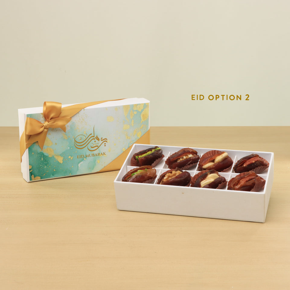 Set of 6 Ramadan Eid Mubarak designed premium nut stuffed 8P hard box giveaway