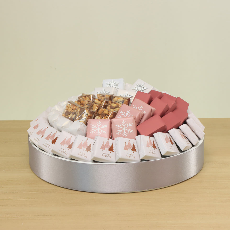 Christmas tree & snow flakes premium chocolate round leather tray