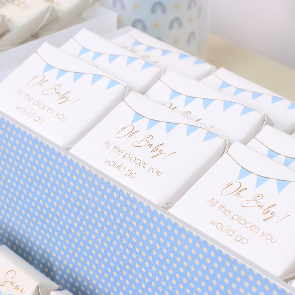 Custom Baby Boy Hot Air Balloon-themed Chocolate Display with Personalized Name & Decorations (Table Excluded)