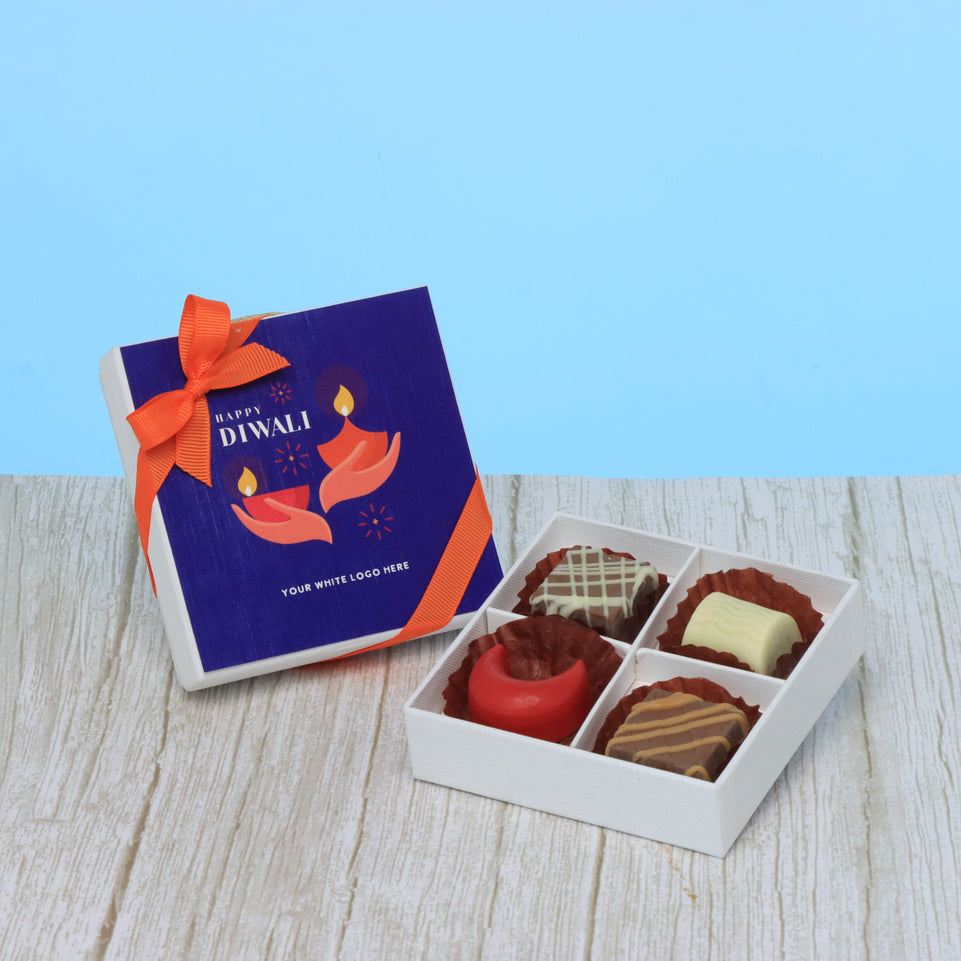 Set of 15 corporate customized happy diwali hands holding candle designed premium chocolate 4p hard box
