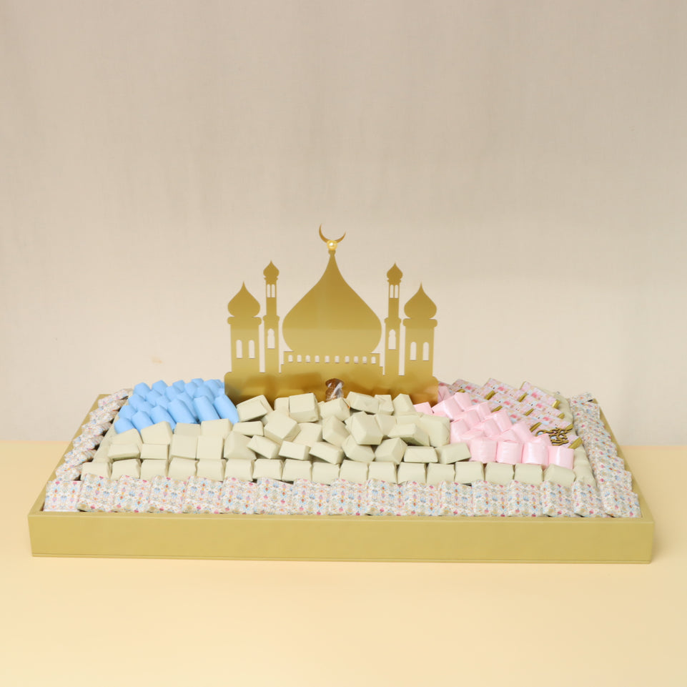 Eid mubarak acrylic mosque decorated chocolate large leather tray