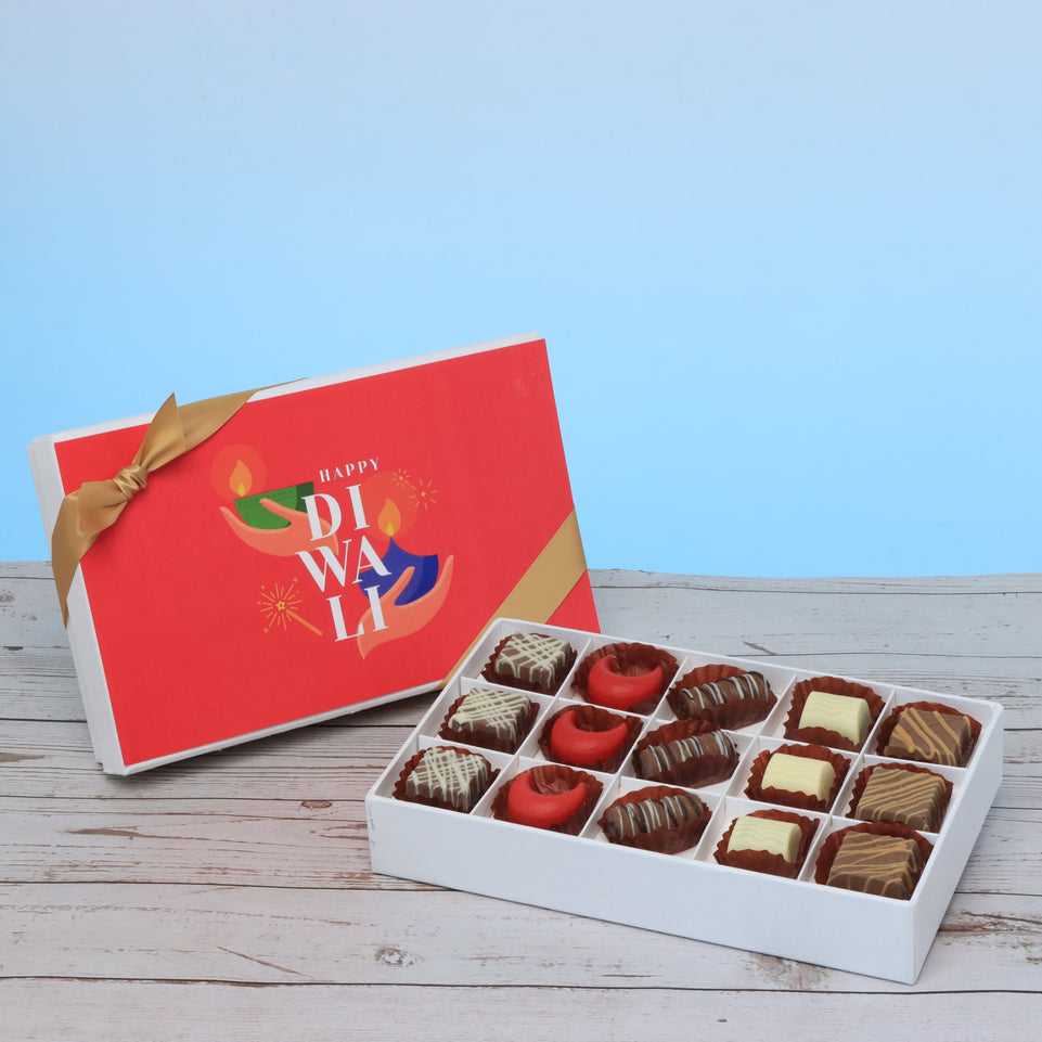 Happy diwali holding hands candle designed premium chocolate 15P hard box
