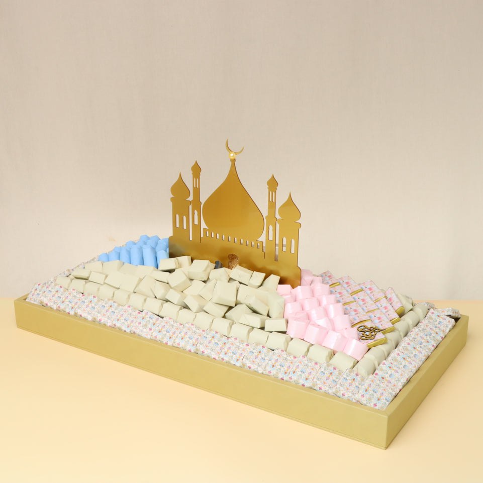 Eid mubarak acrylic mosque decorated chocolate large leather tray