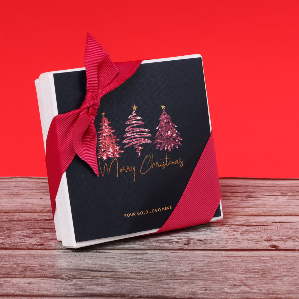 Set of 15 Merry Christmas three trees designed premium chocolate 4 piece hard box giveaway