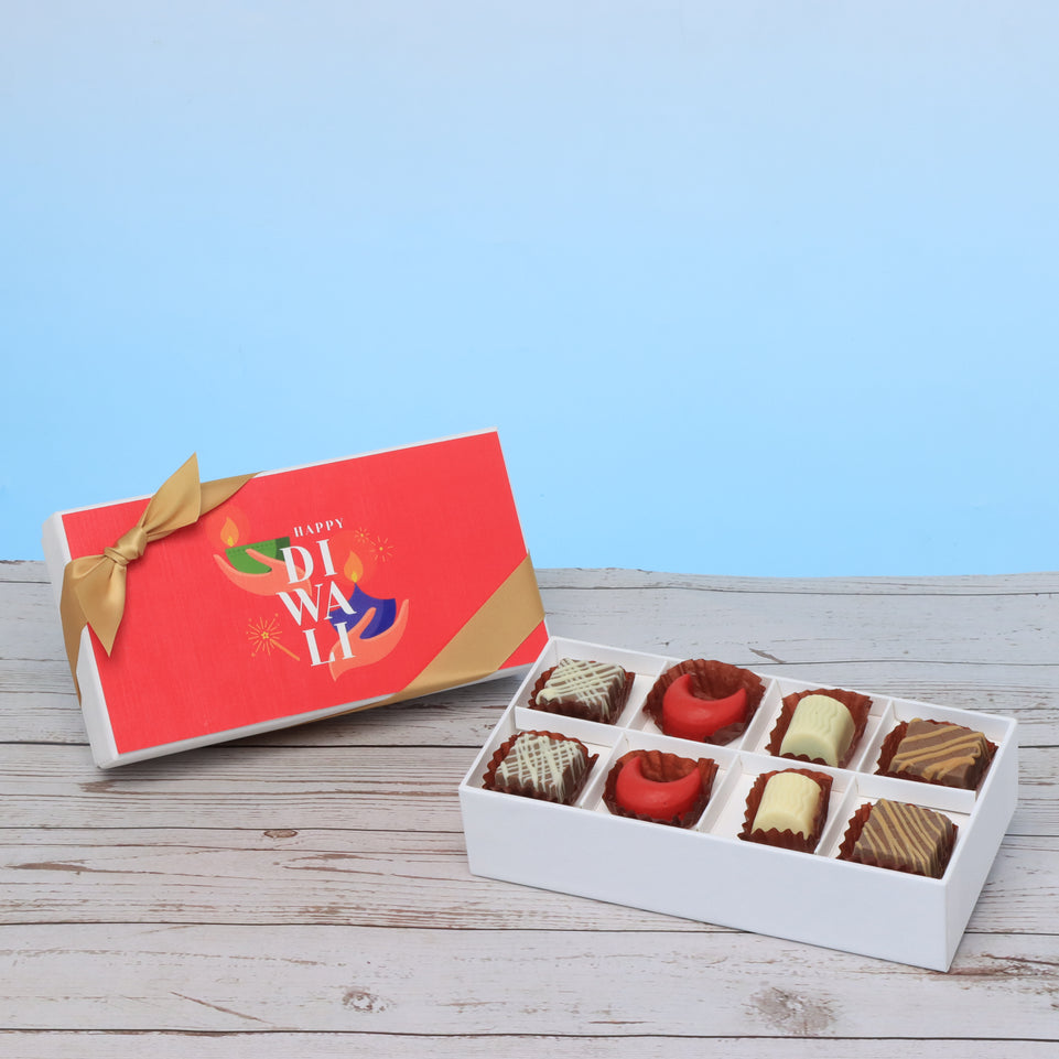 Set of 6 Happy diwali holding hands candle designed premium chocolate 8P hard box