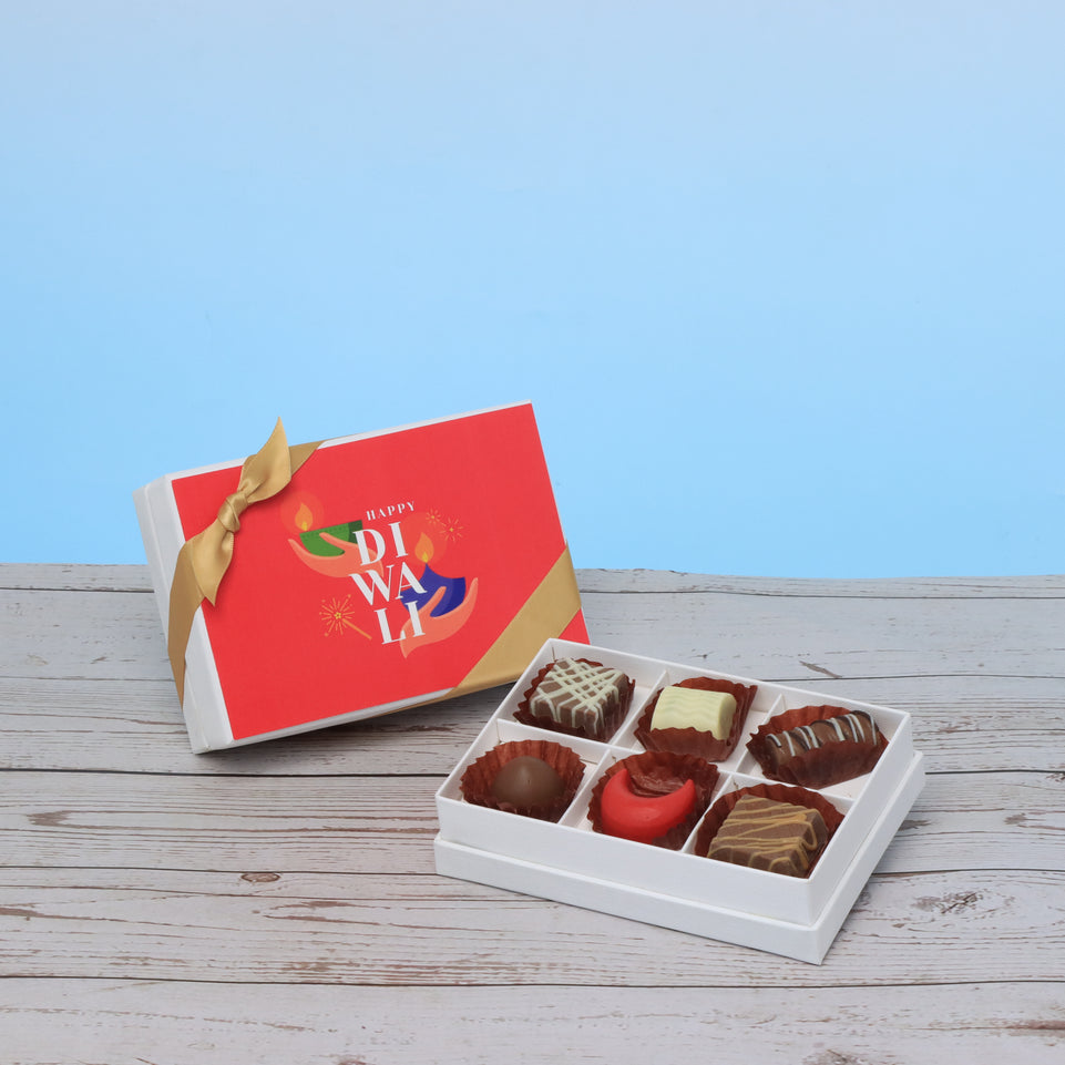 Set of 8 Happy diwali hands holding candle designed premium chocolate 6P hard box