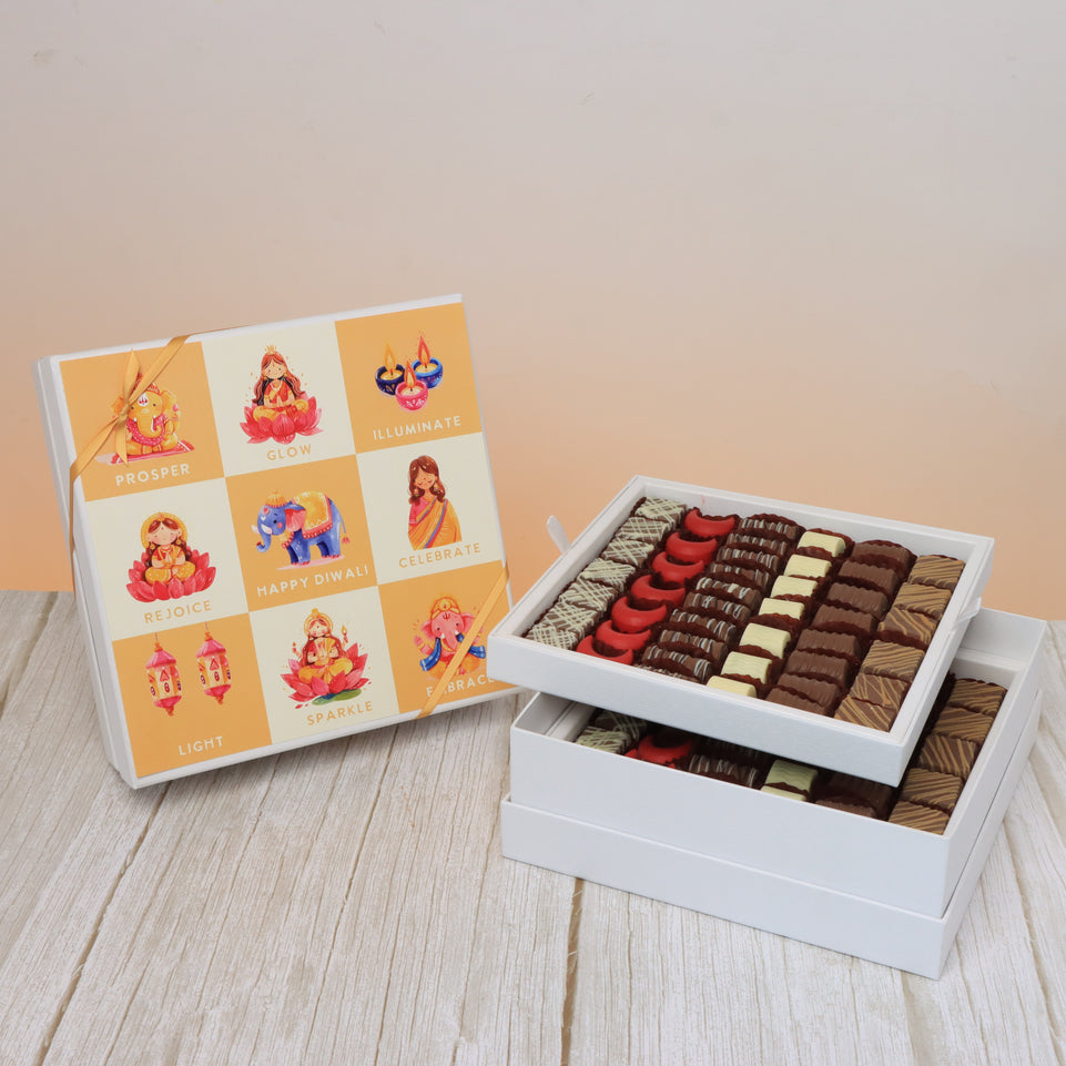 Diwali cartoon designed premium chocolate 2-layer hard box