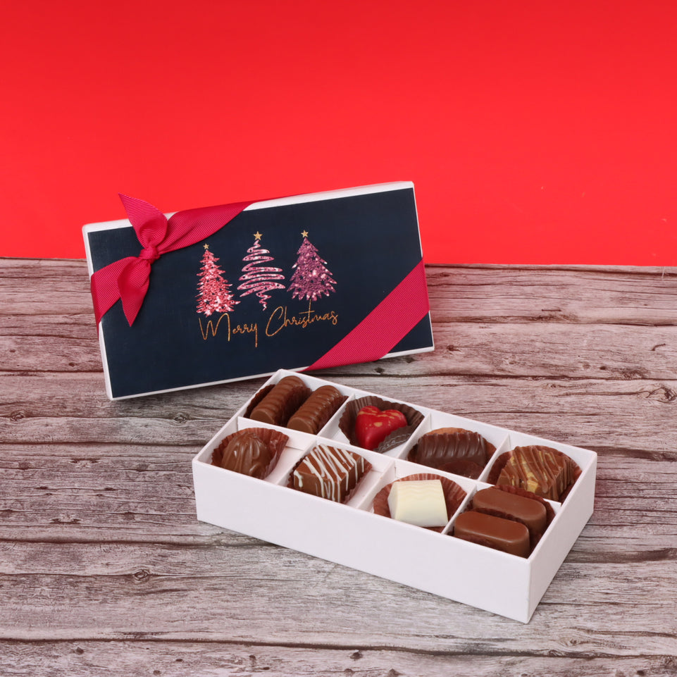 Set of 6 Merry Christmas three trees designed premium chocolate 8 piece hard box