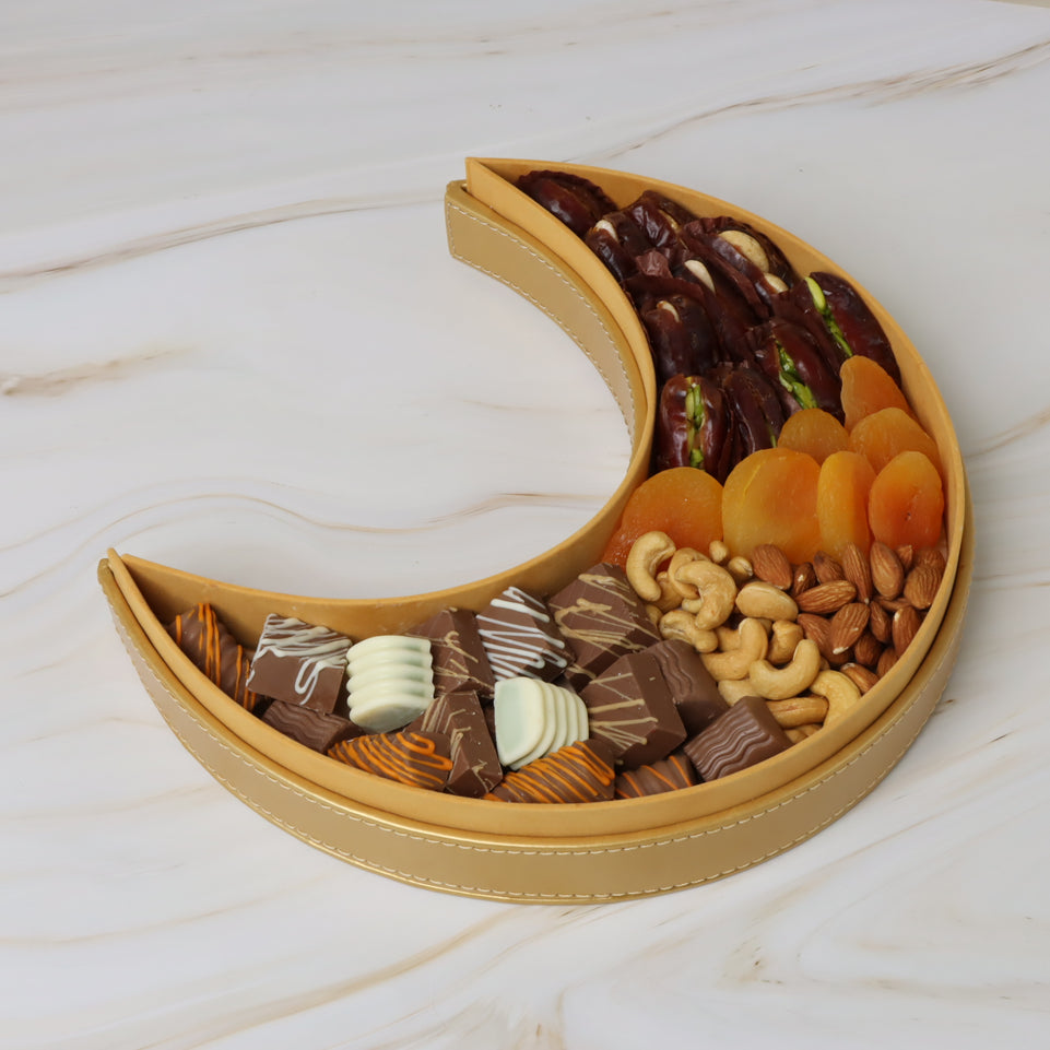 Ramadan Kareem chocolate & sweets leather crescent box