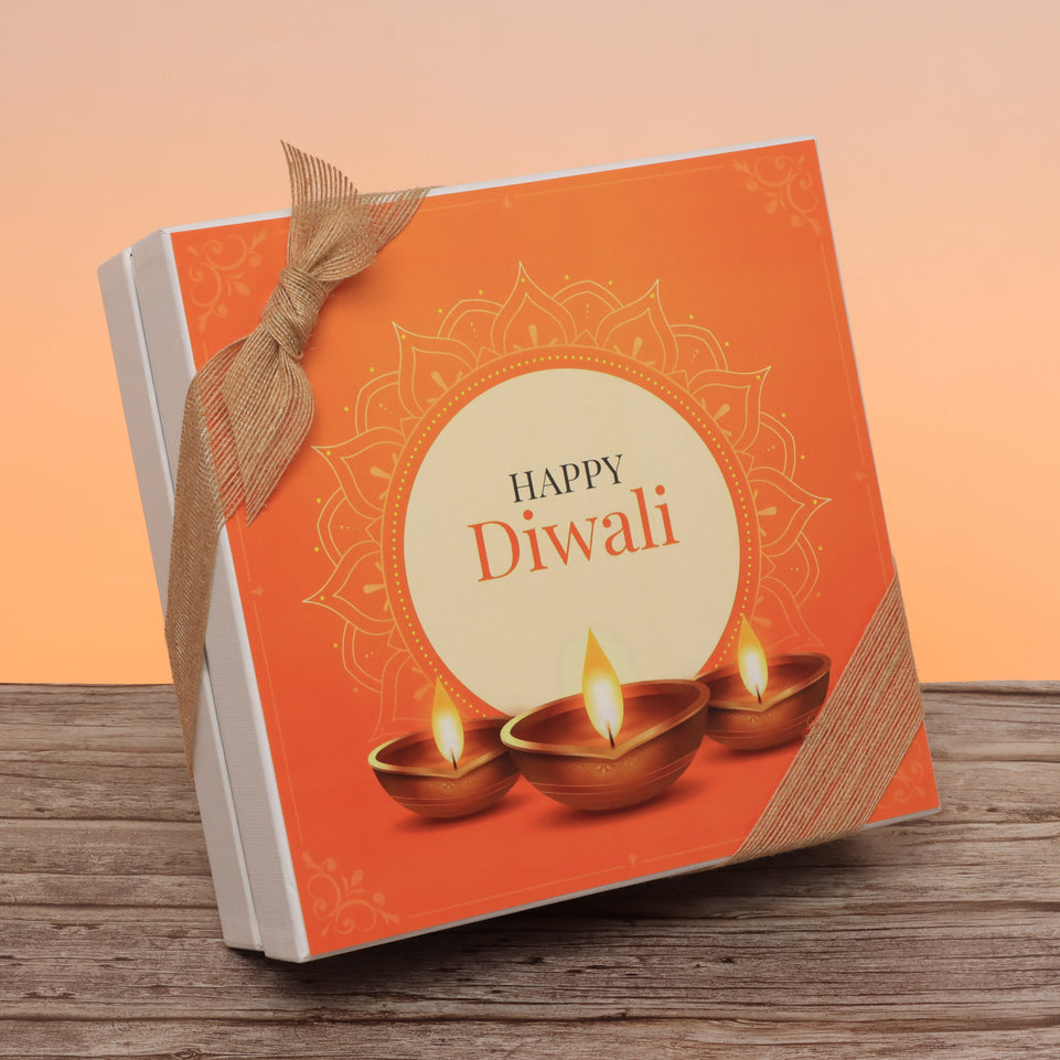Happy diwali golden candle designed premium chocolate 2-layer hard box