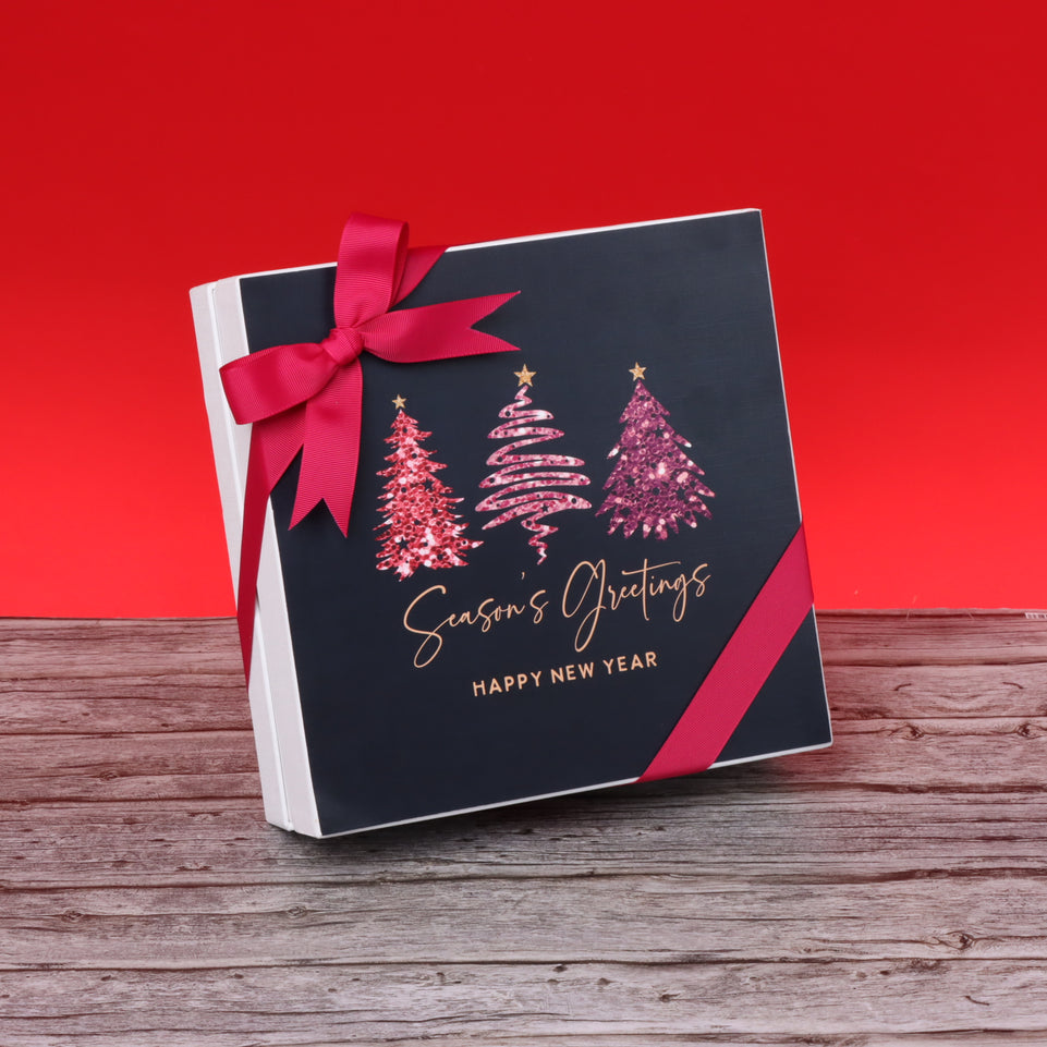 Season's greeting three trees designed premium chocolate hard box