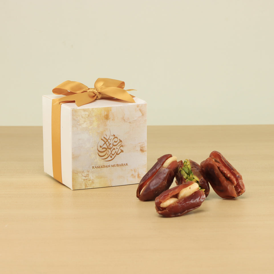 Set of 20 Ramadan Mubarak designed premium nut stuffed dates cube box giveaway