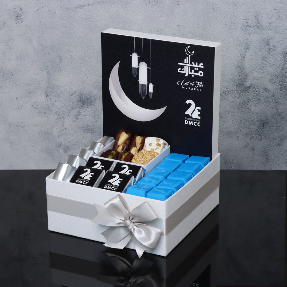 Corporate customized Eid mubarak designed chocolate & sweets medium hamper