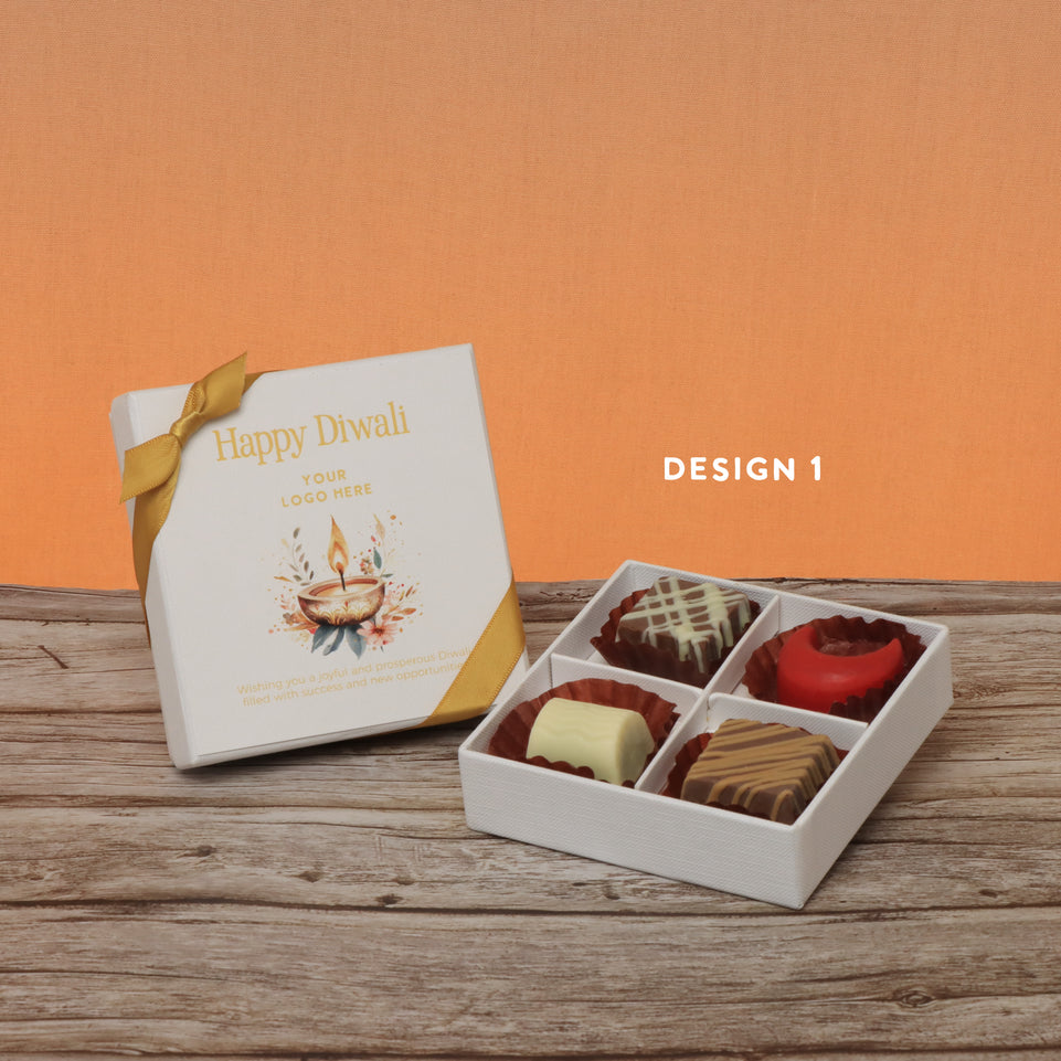 Set of 15 corporate customized happy diwali floral candle designed premium chocolate 4p hard box
