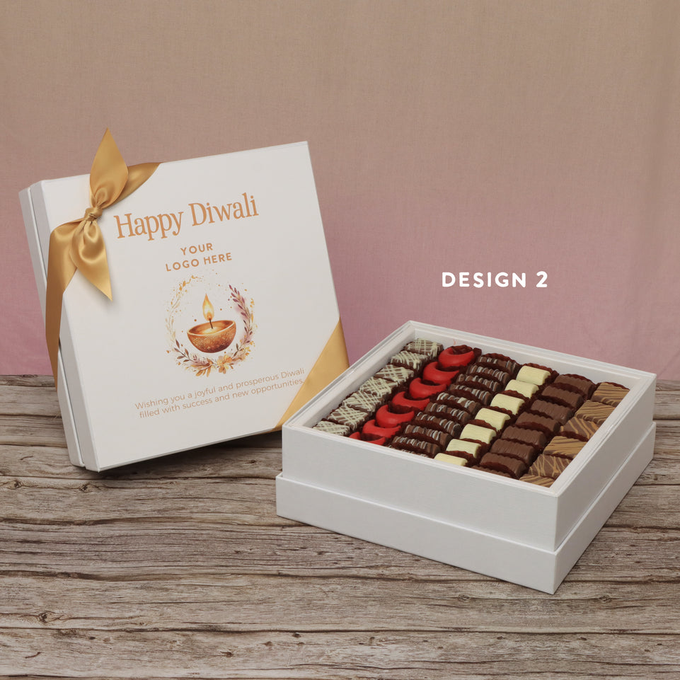Set of 2 corporate customized happy diwali floral candle designed premium chocolate hard box