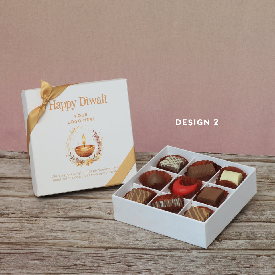 Set of 5 corporate customized happy diwali floral candle designed premium chocolate 9p hard box