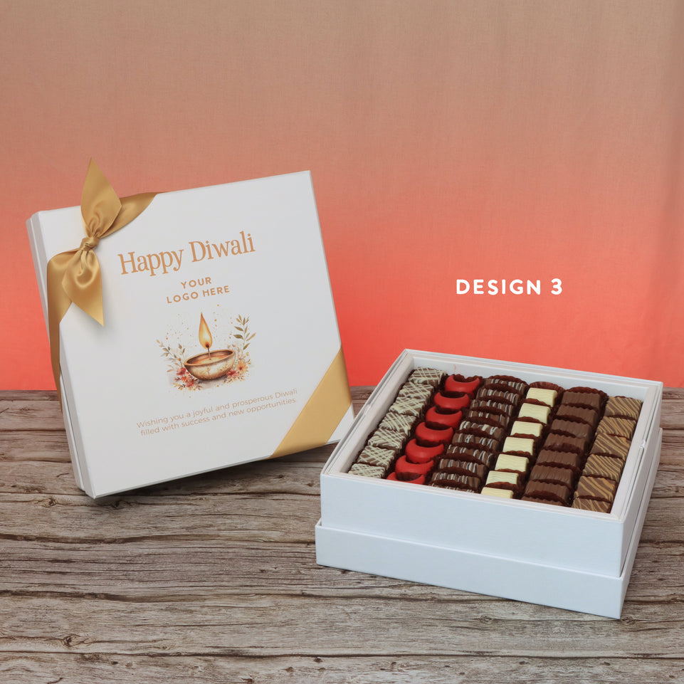 Set of 2 corporate customized happy diwali floral candle designed premium chocolate hard box
