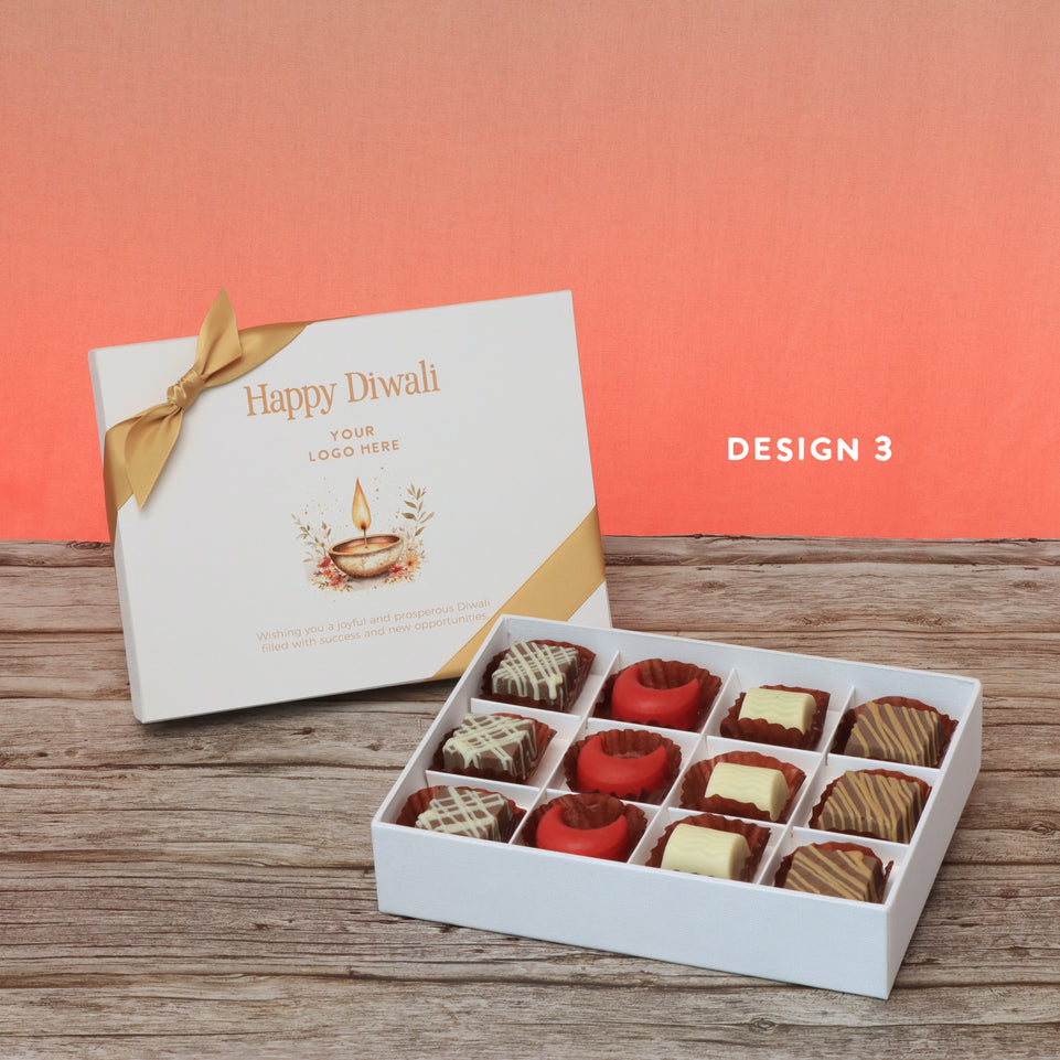 Set of 5 corporate customized happy diwali floral candle designed premium chocolate 12p hard box