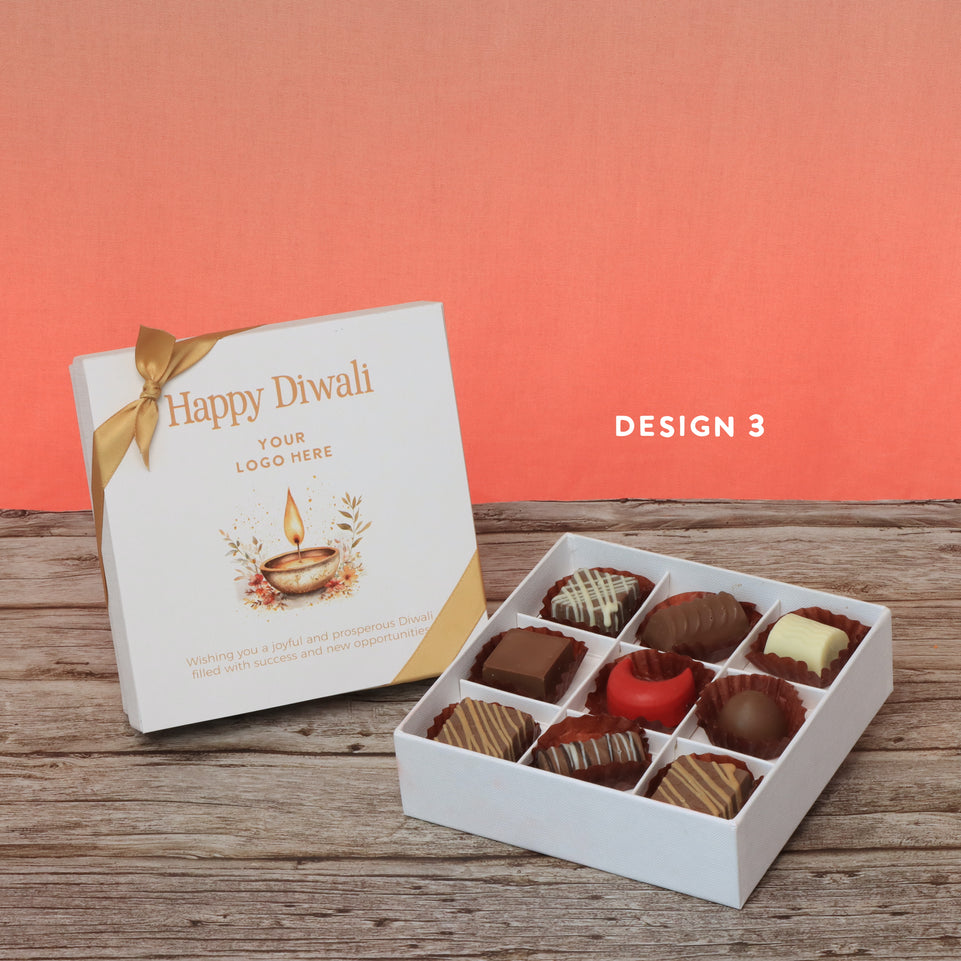 Set of 5 corporate customized happy diwali floral candle designed premium chocolate 9p hard box