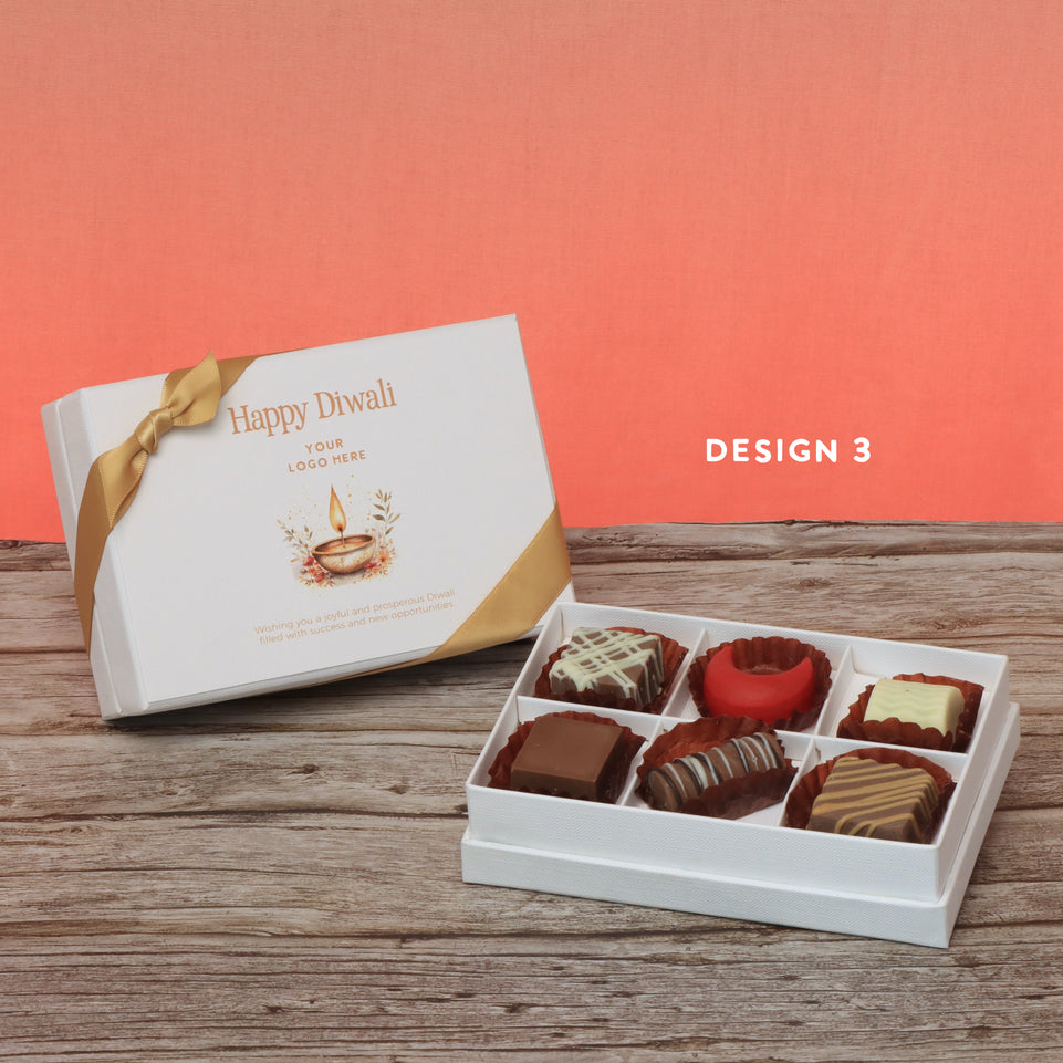 Set of 8 corporate customized happy diwali floral candle designed premium chocolate 6p hard box