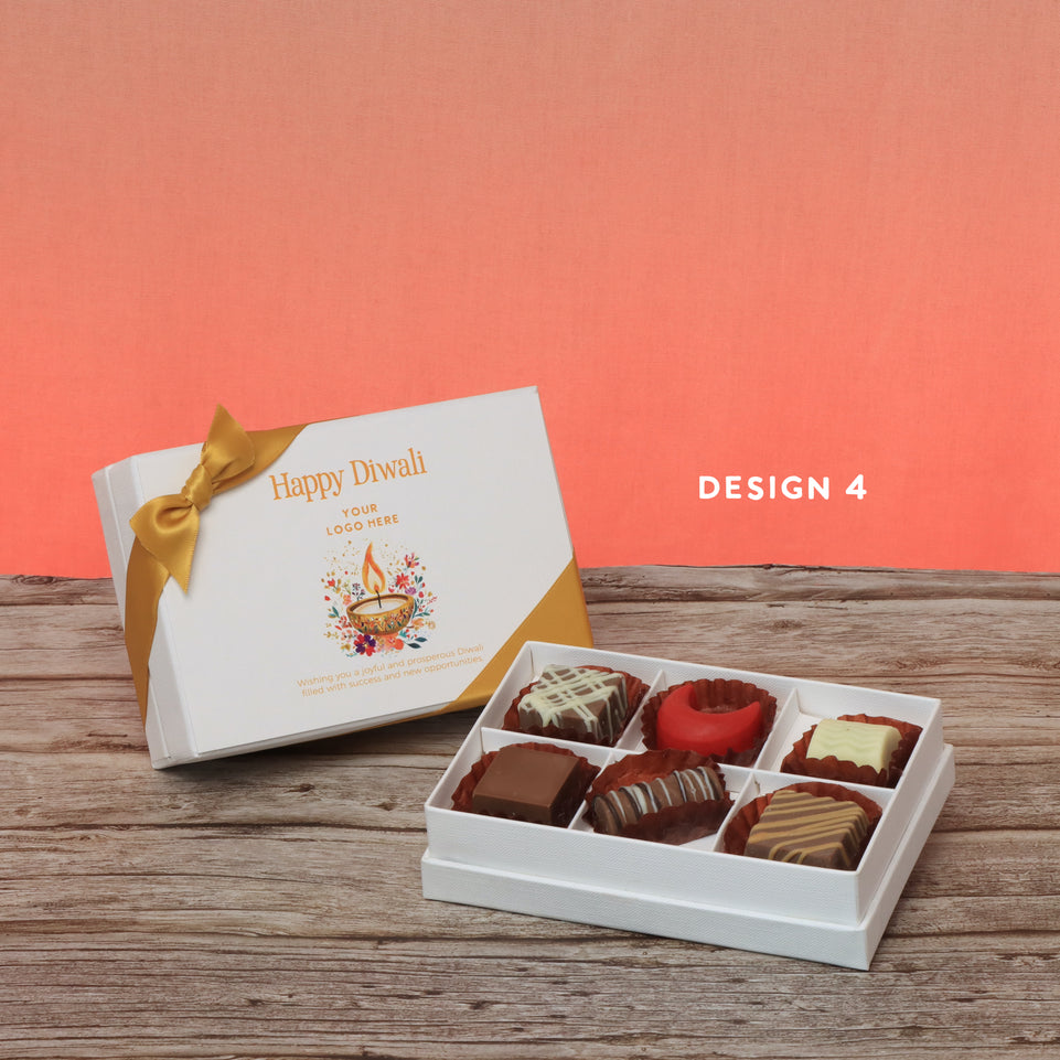 Set of 8 corporate customized happy diwali floral candle designed premium chocolate 6p hard box