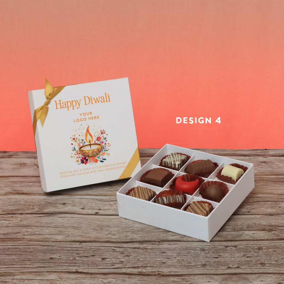 Set of 5 corporate customized happy diwali floral candle designed premium chocolate 9p hard box