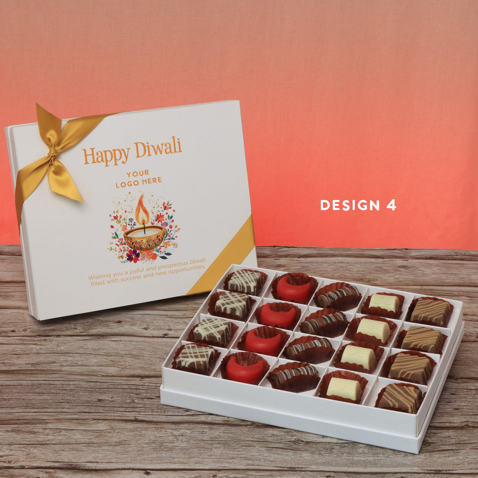 Set of 3 corporate customized happy diwali floral candle designed premium chocolate 20p hard box