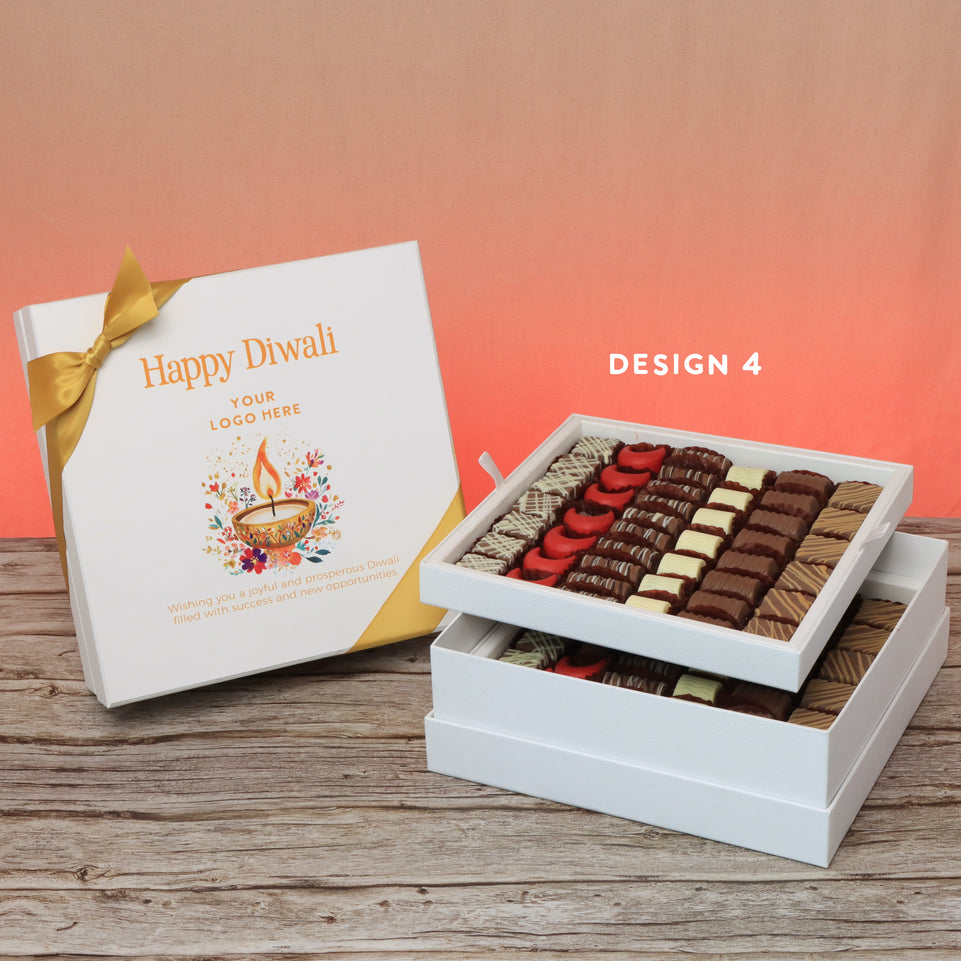 Corporate customized happy diwali floral candle designed premium chocolate 2-layer hard box