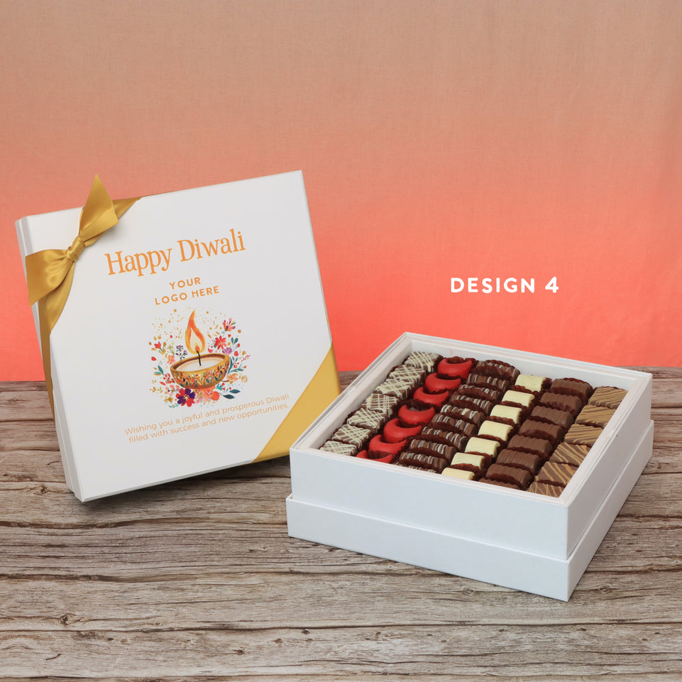 Set of 2 corporate customized happy diwali floral candle designed premium chocolate hard box