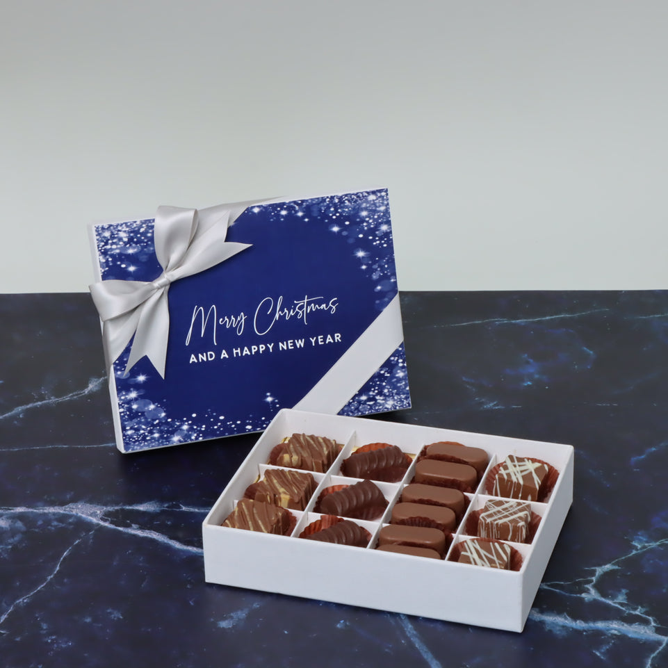 Merry Christmas & happy new year winter designed premium chocolate 12 piece hard box