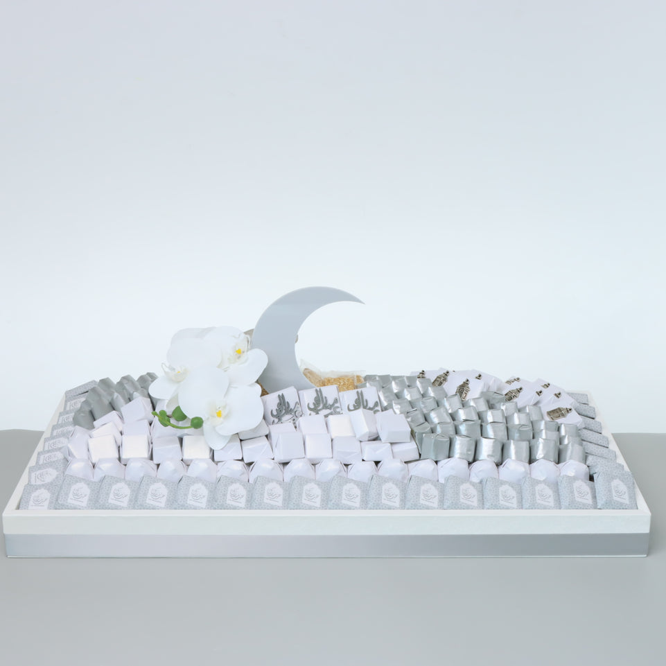 Eid Mubarak Designed flower decorated chocolate large leather tray