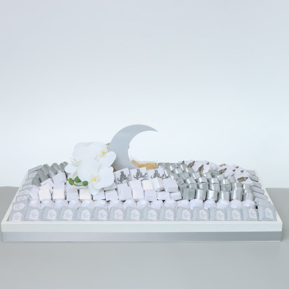 Eid Mubarak Designed flower decorated chocolate large leather tray