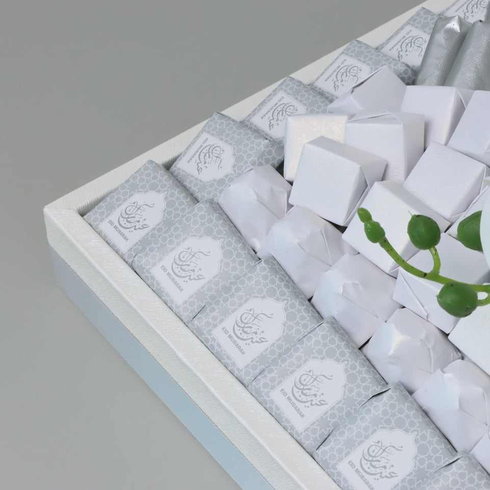 Eid Mubarak Designed flower decorated chocolate large leather tray