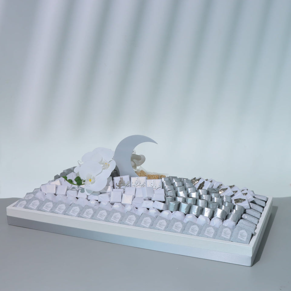 Eid Mubarak Designed flower decorated chocolate large leather tray