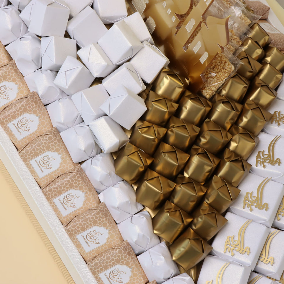 Eid Mubarak Designed acrylic mosques decorated chocolate large leather tray