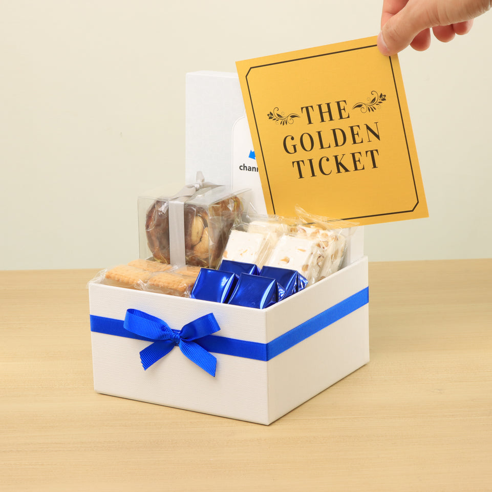 Corporate customized premium chocolate & sweets small hamper with golden ticket